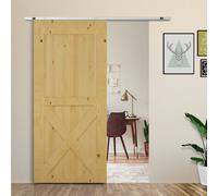 HOMCOM Modern Sliding Barn Door Hardware Kit Track System - Brown - 186 cm x 2.5 cm x 3.77 cm