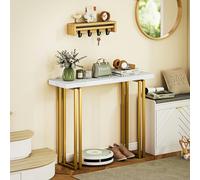 HOMCOM Modern Slim Long Accent Sofa Side Hall Desk for Hallway, White - Console Table - White marble effect, gold tone frame - 1