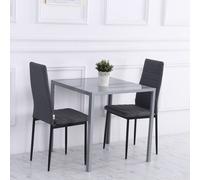HOMCOM Modern Square Dining Table, Seats 4, with Glass Top & Metal Legs for Dining Room, Living Room, Grey