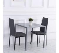 HOMCOM Modern Square Dining Table With Tempered Glass Top And Metal Legs Grey, Grey