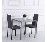 HOMCOM Modern Square Dining Table, Seats 4, with Glass Top & Metal Legs for Dining Room, Living Room, Grey