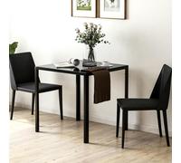 HOMCOM Modern Square Dining Table with Tempered Glass Top Metal Legs - Black - 75 - Powder coated steel