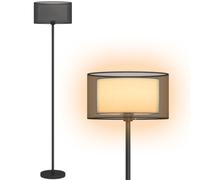 HOMCOM Modern Standing Lamp with Double Layer Shade & Foot Switch, Black