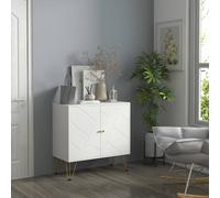 HOMCOM Modern Storage Cabinet with 2-tier Door Cupboard & Golden Hairpin in White HOMCOM White
