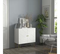 HOMCOM Modern Storage Cabinet with 2-tier Door Cupboard & Golden Hairpin in White HOMCOM White