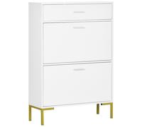 HOMCOM Shoe Storage Cupboard with 2 Flip Doors and Sliding out Drawer, White - White