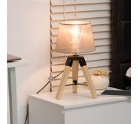HOMCOM Wooden Tripod Table Lamp for Side, Desk or End Table - Brown, Black and Wood color