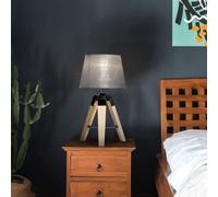 HOMCOM Modern Table Lamp Tripod Wooden Lampshade for Bedroom Bedside Décor in Grey HOMCOM Grey