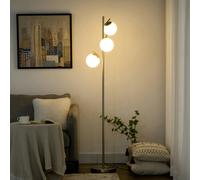 HOMCOM 3-Light Tree Floor Lamps for Living Room, Modern Standing Lamp for Bedroom with Globe Lampshade, Steel Base, Bulb not Included, Silver Tone
