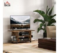 Homcom Modern Tv Cabinet Stand Storage Shelves Table Mobile Rustic Brown Brown