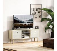 HOMCOM Modern TV Cabinet Stand w/ Shelves & Drawers, Bedroom Natural