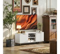 HOMCOM Modern TV Stand Cabinet with Storage for Living Room, White - White