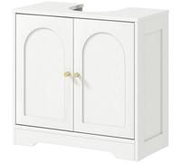 HOMCOM Under Sink Bathroom Cabinet Freestanding Under Sink Cabinet White | 2 Arch Doors, Adjustable Shelf, for Basin without or with Pedestal