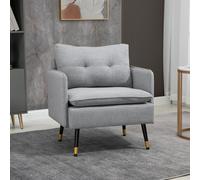 HOMCOM One Seater Sofa With Steel Legs Button Tufted Backrest, Grey, Grey