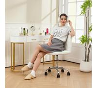 HOMCOM Modern Vanity Computer Desk Chair with Rolling Wheels, Pink - White - Yes - Office Chair
