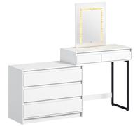 HOMCOM Modern Vanity Makeup Desk with 5 Drawers LED Mirror Bedroom White