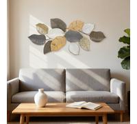 HOMCOM Modern Wall Art with Leaf Design, Metal Hanging Decoration