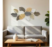 HOMCOM Modern Wall Art with Leaf Design, Metal Hanging Decoration