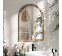 Homcom Modern Wall-Mounted Mirror With Grooved Edge, Brown