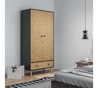 HOMCOM 2 Door Wardrobe With Hanging Rod And 2 Drawers 90X50X190cm Dark Grey, Brown