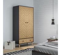 HOMCOM Modern Wardrobe Cabinet with Shelf, Hanging Rod and 2 Drawers 90x50x190cm