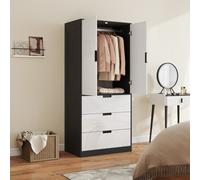 HOMCOM Modern Wardrobe White Wardrobe with 3 Drawer and Hanging Rod