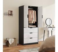 HOMCOM Modern Wardrobe White Wardrobe with 3 Drawer & Hanging Rod HOMCOM White