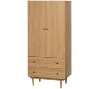 Homcom Modern Wardrobe With 2 Drawers Hanging Rail Clothes Organizer In Light Brown Light Brown