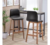 HOMCOM Modern Wood Bar Chairs Kitchen Cafe Stools Dining Barstool Brown - Dark brown