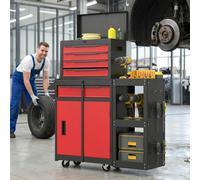 HOMCOM Modular Tool Chest, Tool Trolley with Side Rack, Pegboard for Garage