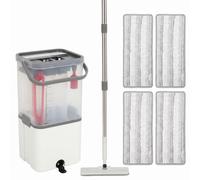 HOMCOM Mop and Bucket Set, Flat Mop and Bucket System with Wringer, White
