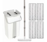 HOMCOM Mop and Bucket Set, Flat Mop System with Wringer, 2 Chambers, White