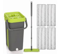 HOMCOM Mop and Bucket Set, Compact Flat Mop System, Dark Grey and Green