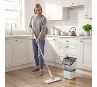 HOMCOM Mop and Bucket Set, Compact Flat Mop and Bucket with Wringer, 2-Chamber Design, 5 Reusable Microfiber Pads, White