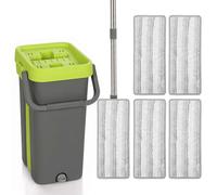 HOMCOM Mop and Bucket Set with 2 Chambers, 5 Microfiber Pads, Dark Grey
