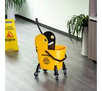 26L Mop Bucket & Water Wringer Wheels Plastic Body Metal Handle Yellow