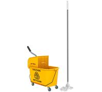 HOMCOM Mop Bucket with Wringer Set on Wheels for Floor Cleaning, 20 Litre Side Press Wringer with Handle and Mop, Yellow Yellow