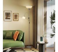 HOMCOM LED Floor Lamp for Living Room, 180cm Tall Standing Lamp, Mother and Child Uplighter with Adjustable Gooseneck, 3000K/4500K/6500K Colour Temperatures, Silver Tone