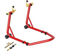 HOMCOM Motorcycle Rear Wheel Stand, 544 kg Capacity Heavy Duty Steel Motorbike Motorcycle Paddock Stand Lift with Adjustable U + L Forks, Wheels, Non-Slip Pads for Workshop Garage Repair, Red