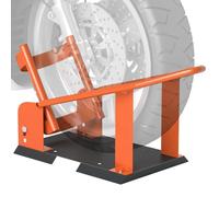 HOMCOM Motorcycle Wheel Chock Front Wheel Chock Holder, Orange | 816.5 kg Capacity, Heavy Duty Steel Motorbike Stand, 3 Height Adjustable Holes, Fits 381-533.4 mm Tyres, Orange