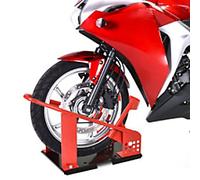 HOMCOM Steel Freestanding Motorcycle Wheel Chock Red