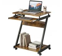 Homcom Movable Computer Desk With 4 Moving Wheels Rustic Brown Brown