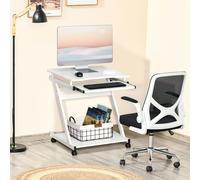 HOMCOM Movable Computer Desk with 4 Moving Wheels Sliding Keyboard Tray White