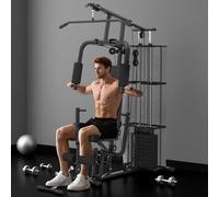 HOMCOM Multi-Exercise Gym Workout Station, 45Kg Weight Stack Training System, Full Body Fitness for Home Gym in Black | Size: Standard HOMCOM Black Standard