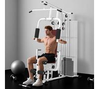 Homcom Multi-Exercise Gym Workout Station, 45Kg Weight Stack Training System, Full Body Fitness For Home Gym In White White