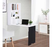 HOMCOM Multi-Functional Folding Wall-Mounted Drop-Leaf Table w/Chalkboard Shelf