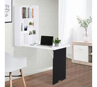 HOMCOM Multi-Functional Folding Wall-Mounted Drop-Leaf Table w/Chalkboard Shelf - White and Black