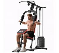 HOMCOM Multi Gym Equipment, Multifunction Home Gym Machine with 66kg Weight Stack, Double Pulley, Chest Station, Butterfly Press, Preacher Pad & Leg Developer for Full Body Strength Training