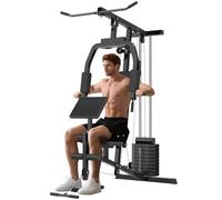 HOMCOM Multi Gym Equipment with 45KG Weight Stack, Black | Multifunction Home Gym Machine, Chest Station, Butterfly Press & Leg Developer for Full Body Strength Training
