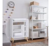 Multi-Shelf Bookcase Freestanding Storage with Drawer Shelves Wood Legs HOMCOM White One Size